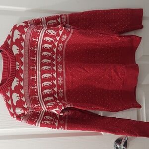 L.O.G.G H & M Polar Penguin Anchor Red Womens Christmas Sweater Medium